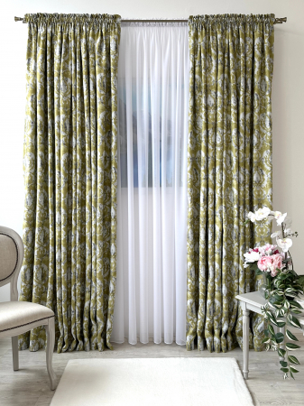 Draperie Blackout Verde Lime cu Model Abstract Gri și Alb [1]