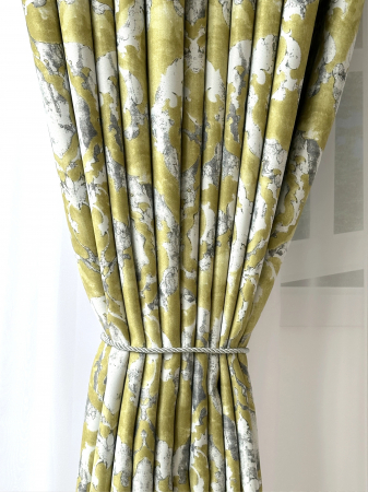 Draperie Blackout Verde Lime cu Model Abstract Gri și Alb [3]