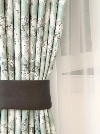 Draperie Blackout Verde Mentă cu Model Abstract Gri [6]