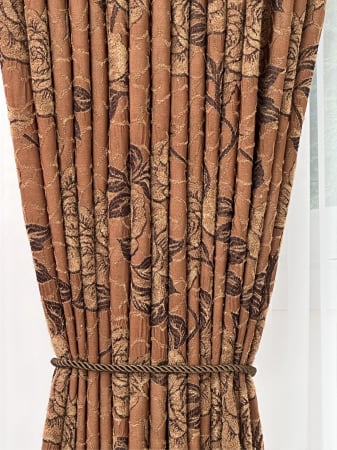 Draperie Creponată Maro Ciocolată cu Model Trandafiri [5]