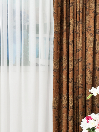 Draperie Creponată Maro Ciocolată cu Model Trandafiri [6]