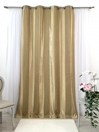 Draperii dormitor - Draperie Satin Auriu 145x260cm cu Dungi Verticale