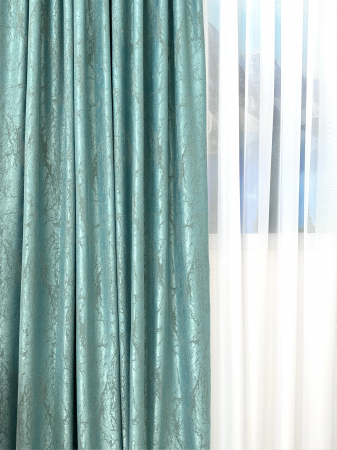 Draperie Satinată Verde Mentă Ușor Catifelată cu Model Discret Gri [4]