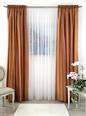 Draperii dormitor - Draperie Tafta Orange cu Jacard Magenta