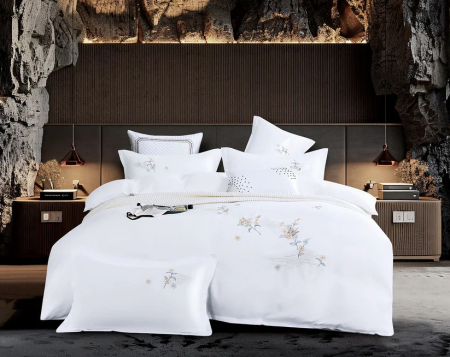 Lenjerii pat premium - Lenjerie de Pat Premium cu Broderie Florală, Albă – 4 Piese