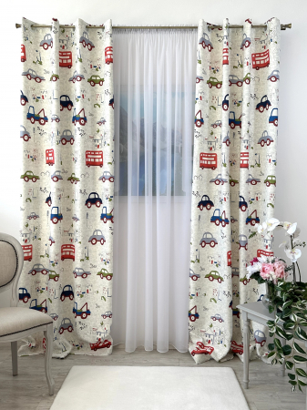 Perdele și draperii - Set 2 Draperii Copii 145x260cm Dimout cu Mașinuțe Colorate