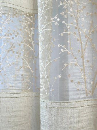 Set 2 Draperii Crem din In Creponat și Organza Brodate cu Pomișori 145x260cm [6]