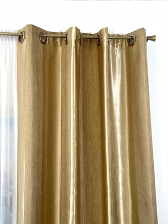 Set 2 Draperii Satin Auriu 145x260cm cu Dungi Verticale [4]