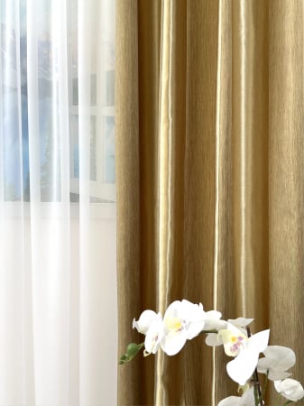 Set 2 Draperii Satin Auriu 145x260cm cu Dungi Verticale [3]