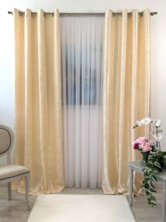 Draperii dormitor - Set 2 Draperii Satin Crem cu Cerculețe 145x260cm