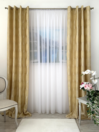 Draperii dormitor - Set 2 Draperii Satin Galben-Auriu 145x260cm cu Model Cappuccino