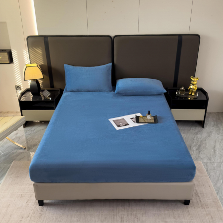 Lenjerii pat catifea - Set Lenjerie de Pat Catifea Velvet Nights 3 Piese Albastru