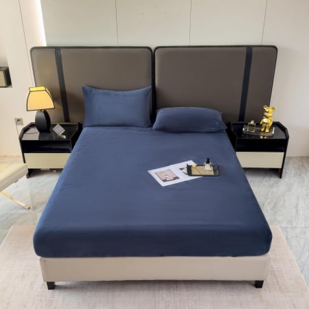 Lenjerii pat catifea - Set Lenjerie de Pat Catifea Velvet Nights 3 Piese Albastru Marin