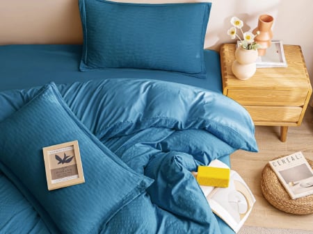 Lenjerii de pat - Set Lenjerie de Pat Soft Waves 4 Piese Albastru