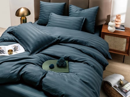 Lenjerii de pat - Set Lenjerie Pat Premium Spatium 6 Piese Albastru Marin