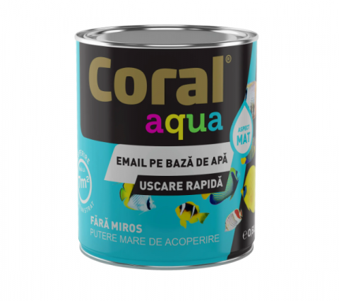 Vopsea, email, tencuiala decorativa - CORAL Aqua Email pe baza de apa alb boreal 0.6 L