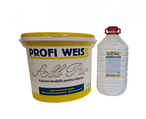 Vopsea, grund, email, lac și tencuială decorativă - PACHET Profiweiss Vopsea Lavabilă pentru Interior, găleată 15 ltr.
