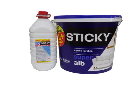 Vopsea, email, tencuiala decorativa - PACHET STICKY Vopsea Lavabilă Interior, găleată 15 ltr.