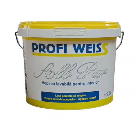 Vopsea, email, tencuiala decorativa - Profiweiss Vopsea Lavabilă pentru Interior, găleată 2.5 ltr.