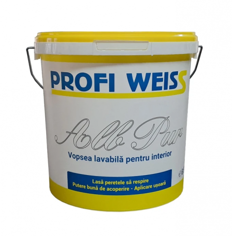 Vopsea, grund, email, lac și tencuială decorativă - Profiweiss Vopsea Lavabilă pentru Interior, găleată 8.5 ltr.