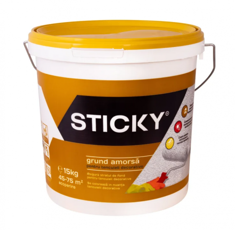 Vopsea, grund, email, lac și tencuială decorativă - STICKY Grund-Amorsă pentru Tencuieli, găleată 15 kg, tropical