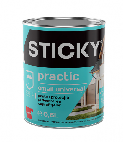 Vopsea lemn, metal și suprafețe speciale - STICKY Practic Vopsea Alchidica Semilucioasa alb 0.6 L  