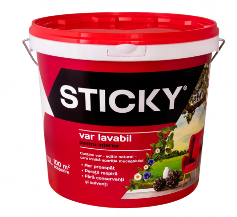 Vopsea, grund, email, lac și tencuială decorativă - STICKY Var Lavabil, găleată 10 ltr.