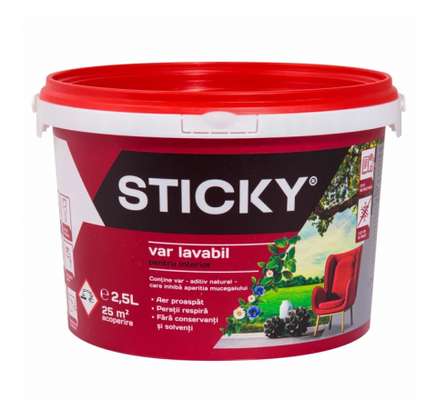 Vopsea, email, tencuiala decorativa - STICKY Var Lavabil, găleată 2,5 ltr.