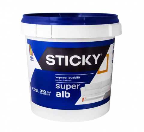 Vopsea, email, tencuiala decorativa - STICKY Vopsea Lavabilă Interior, găleată 25 ltr.