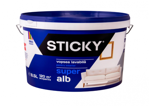 Vopsea, grund, email, lac și tencuială decorativă - STICKY Vopsea Lavabilă Interior, găleată 8,5 ltr.