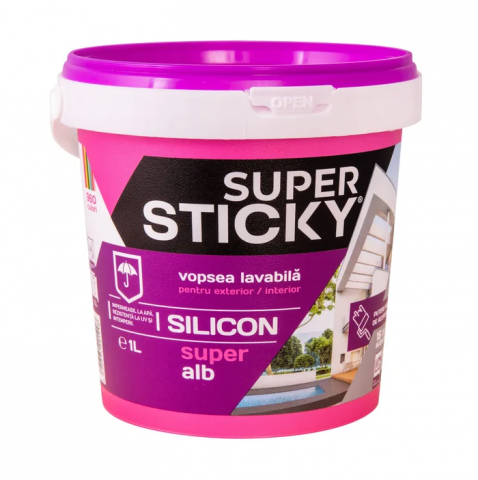 Vopsea, email, tencuiala decorativa - Super STICKY Vopsea Lavabilă Exterior, găleată 1 ltr.