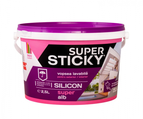 Vopsea, email, tencuiala decorativa - Super STICKY Vopsea Lavabilă Exterior, găleată 2,5 ltr.