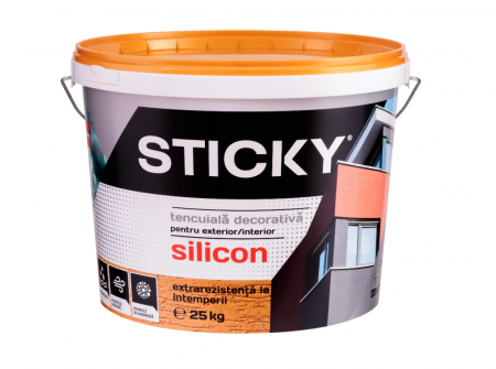 Vopsea, grund, email, lac și tencuială decorativă - STICKY Tencuială Cu Silicon – BOB DE OREZ – Ø 1,5 găleată 25 kg, gri luminos