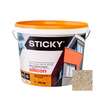 Vopsea, grund, email, lac și tencuială decorativă -  STICKY Tencuială Cu Silicon – STRUCTURATĂ- Ø 2, găleată 25 kg ,marone