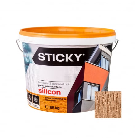 Vopsea, email, tencuiala decorativa - STICKY Tencuială Cu Silicon – STRUCTURATĂ- Ø 2, găleată 25 kg, teracota