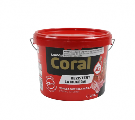 Vopsea, email, tencuiala decorativa - CORAL Vopsea Super Lavabilă Interior, găleată 2,5 ltr.
