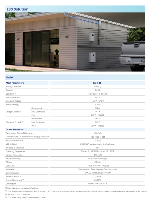 Baterie DEYE 16.07 kWh 51.2V LFP(LiFePO4) IP21 - SE-F16-C [12]
