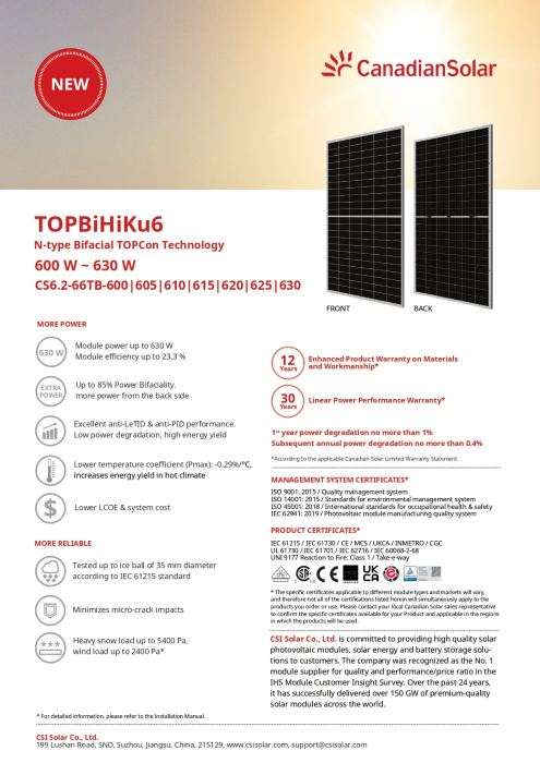 Panou solar Canadian Solar 615W - CS6.2-66TB-615 TOPHiKu6 [6]