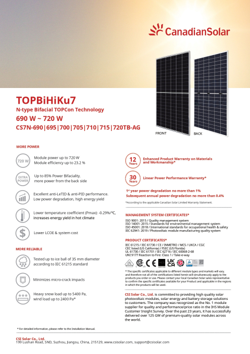 Panou solar bifacial Canadian Solar 705W - CS7N-705TB-AG TOPHiKu6 [5]