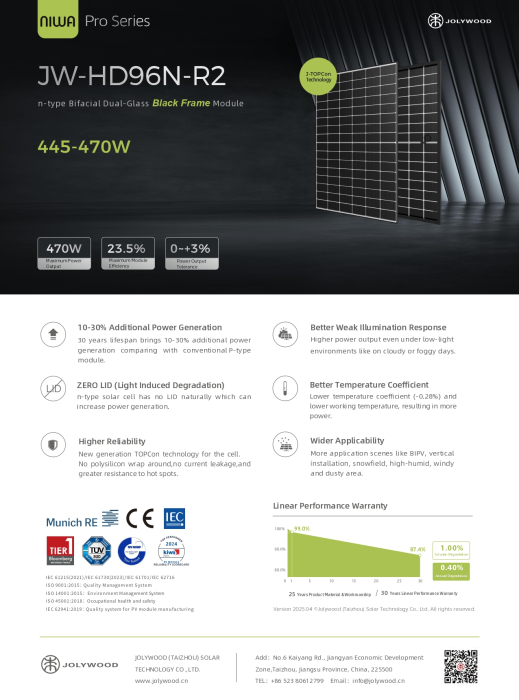 Panou solar bifacial Jolywood NIWA Pro 455W Rama neagra - JW-HD96N-R2-455W-BF [5]