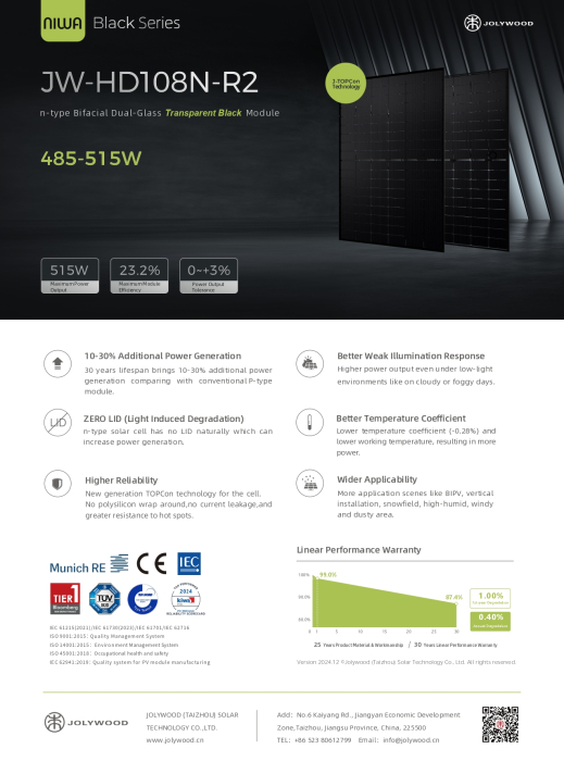 Panou solar bifacial Jolywood NIWA Black 500W Full black - JW-HD108N-R2-500W-FB [2]