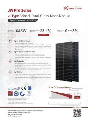 Panou fotovoltaic bifacial Jolywood JW Pro 640W - JW-HD156N-R0-640W [2]
