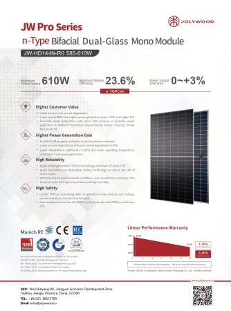 Panou fotovoltaic bifacial Jolywood JW Pro 595W - JW-HD144N-R0-595W [2]