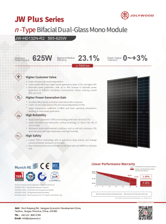 Panou fotovoltaic bifacial Jolywood JW Plus 615W - JW-HD132N-R2-615W [2]