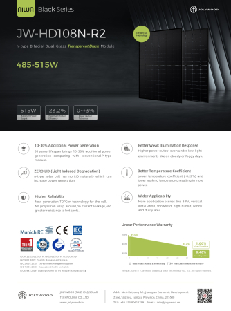 Panou solar bifacial Jolywood NIWA Black 500W Full black - JW-HD108N-R2-500W-FB [1]