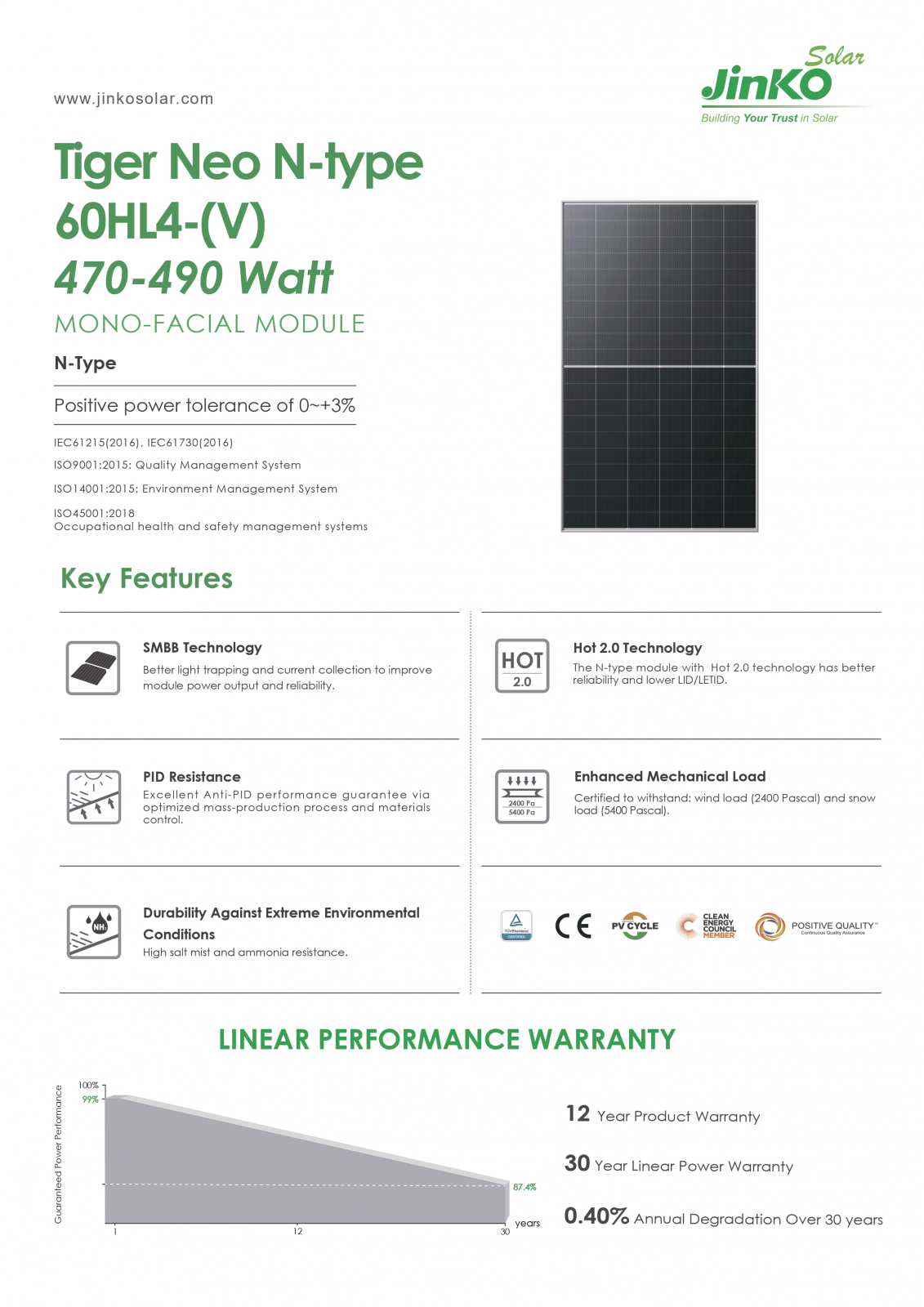 Panou solar Jinko Tiger Neo 485W Rama neagra - JKM485N-60HL4-V N-Type
