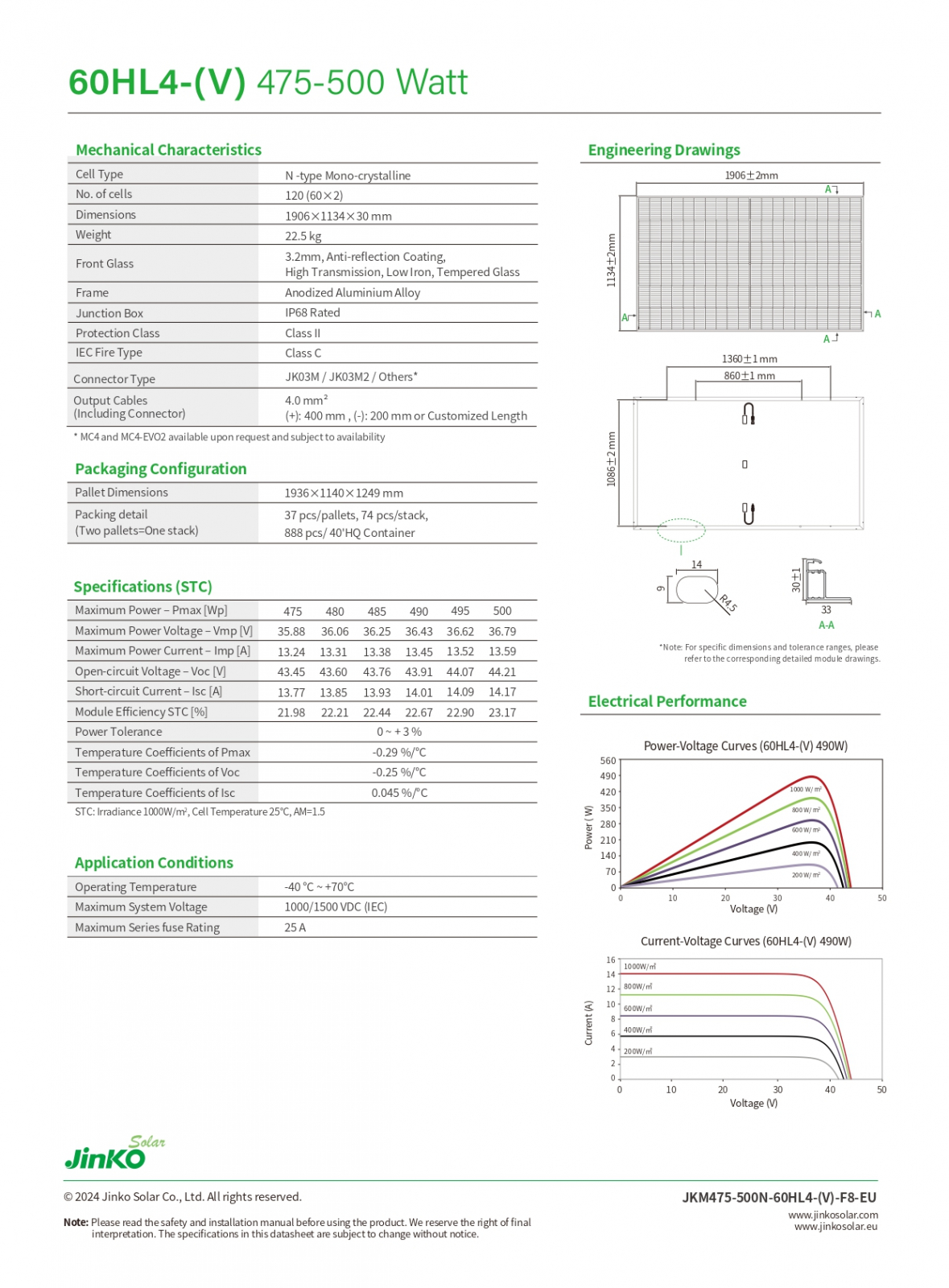 Panou solar Jinko Tiger Neo 495W - JKM495N-60HL4-V N-Type