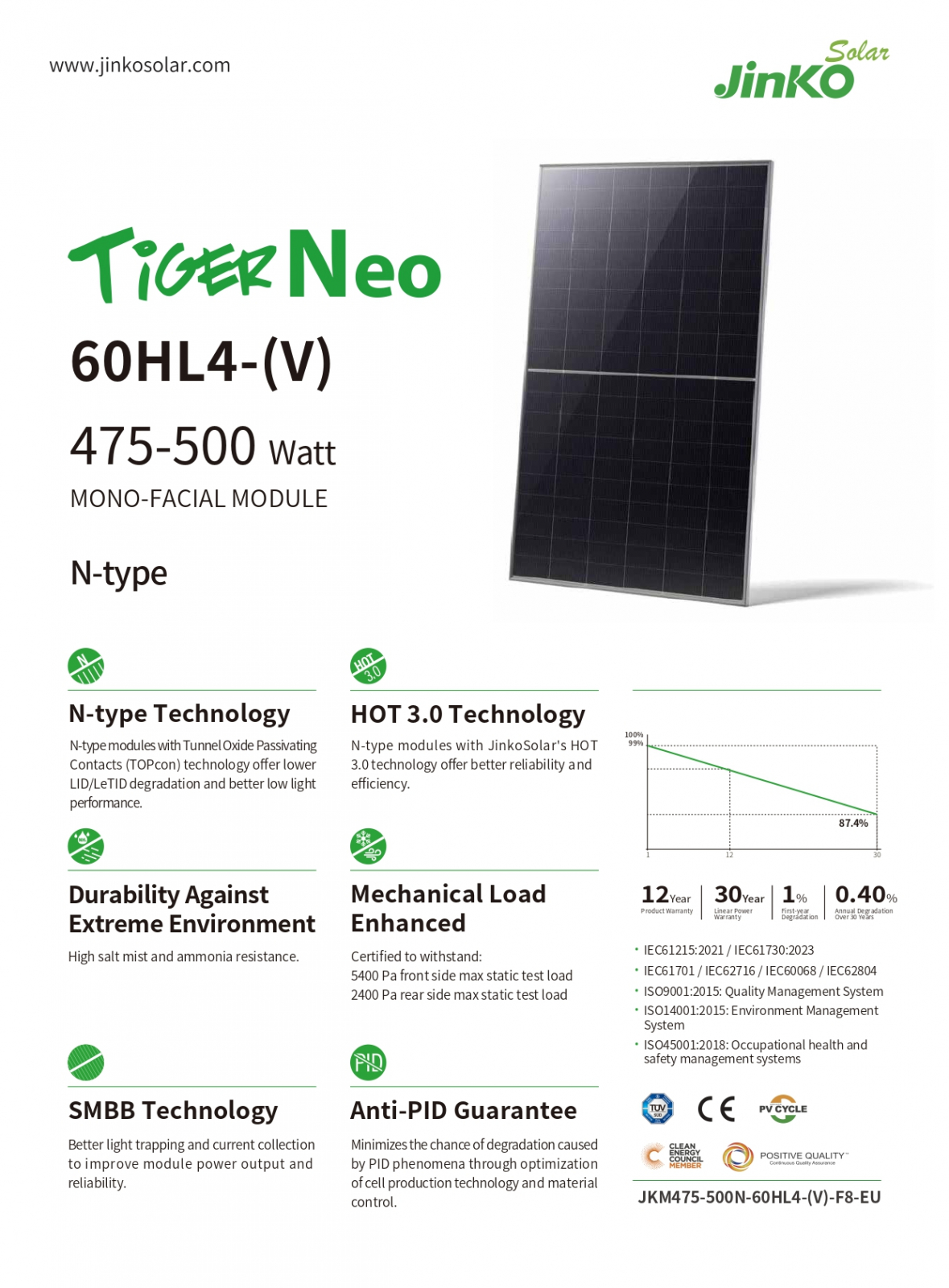 Panou solar Jinko Tiger Neo 495W - JKM495N-60HL4-V N-Type