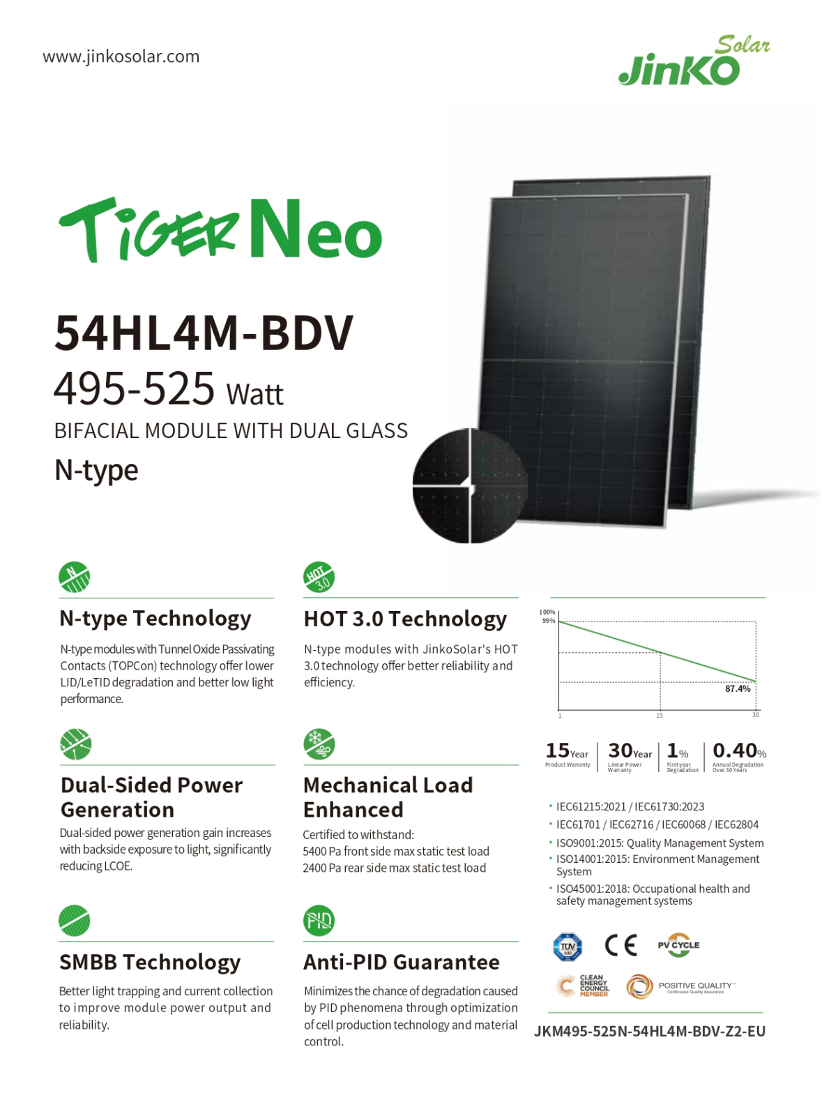 Panou solar Jinko Tiger Neo 515W Rama neagra - JKM515N-54HL4M-BDV