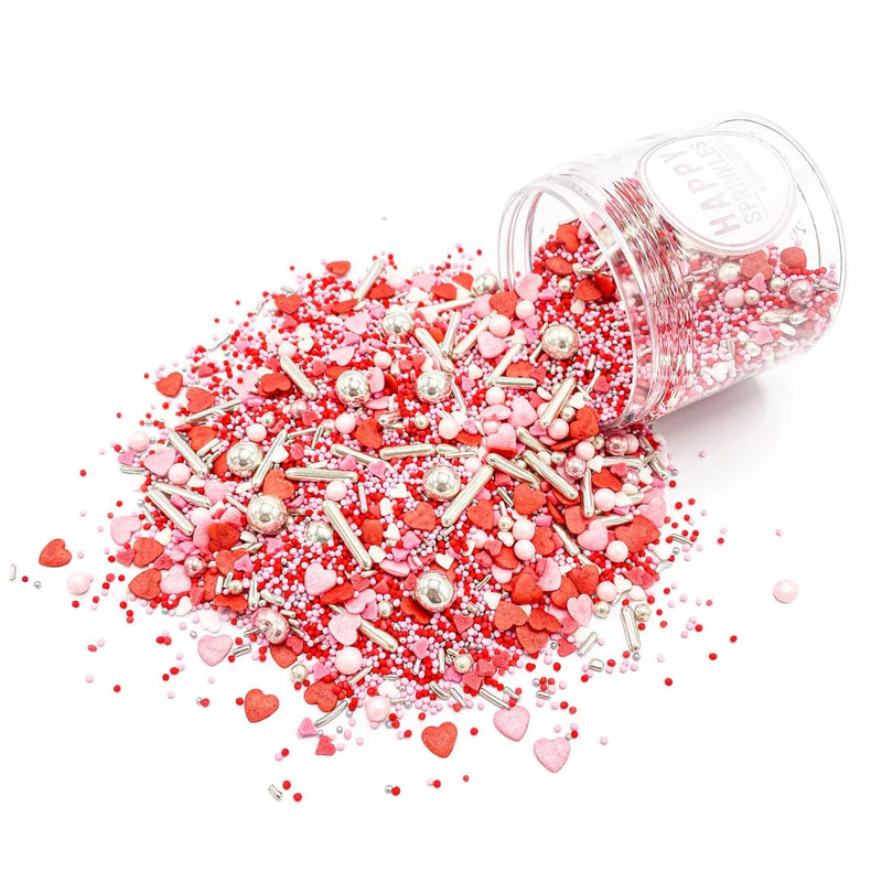 Mix Sprinkles din zahar colorate pentru decorarea produselor de cofetarie si patiserie. Inimioare mici roz si rosii, bilute mici roz si rosii, bilute mari si bastonase argintii din zahar, ideale pentru Valentines Day si 8 Martie. [2]